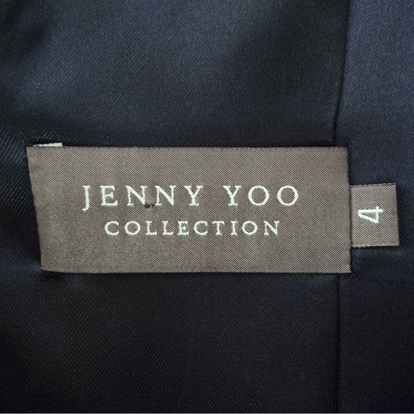 Jenny Yoo Cadie Bow Detail Shantung Sheath Dress Size 4 Navy Pockets Sleeveless - Picture 14 of 17